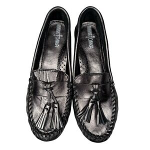 Minnetonka Women's Grace Leather Moccasin, Silver Pewter Size 8.5